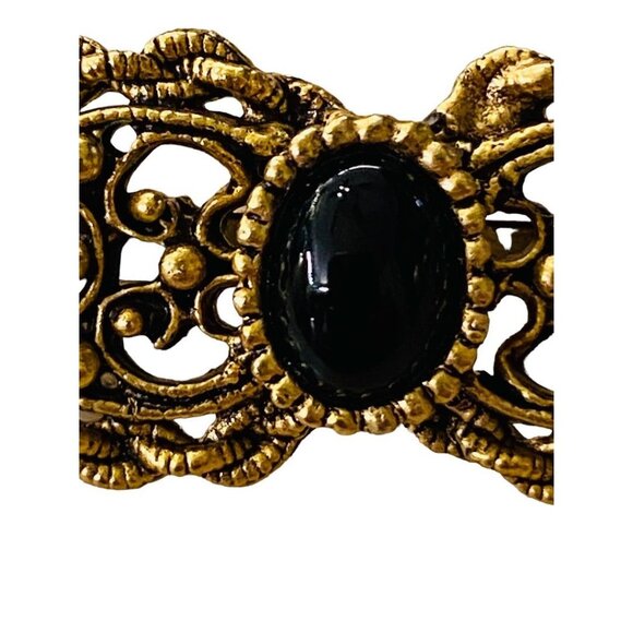 Vintage Victorian Style Brooch Goldtone Black Pin Filigreee Intricate 2" Length - Picture 11 of 16